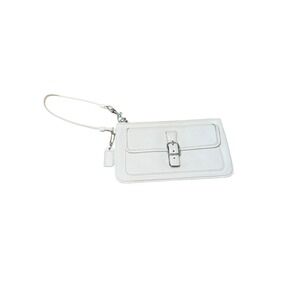 Vintage Coach White Leather Small Wristlet Pouch Clutch Bag With Buckle‎ Detail